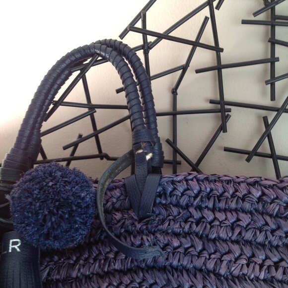 Loeffler Randall Blue Purple Ombre Straw Travel Tote Bag w/ Tassels - Picture 5 of 16